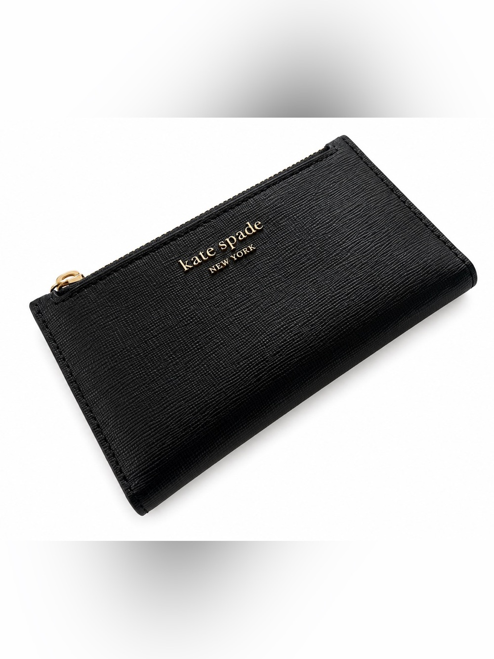 Kate Spade New York Black Saffiano Leather Zip Wallet with light pink interior